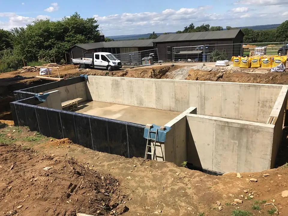 Reinforced concrete basement walls under construction